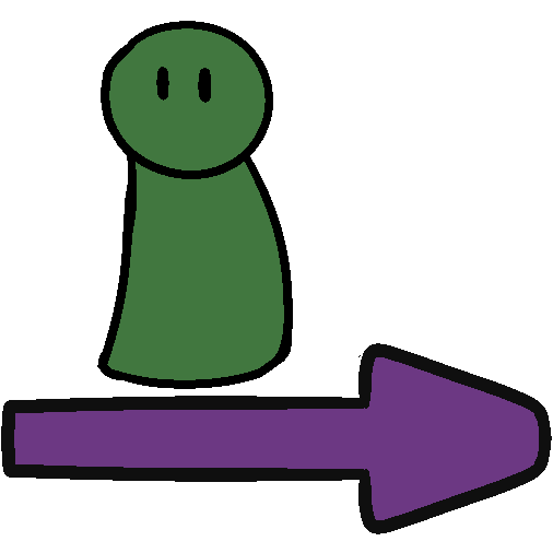 A green figure above a purple arrow pointing right.